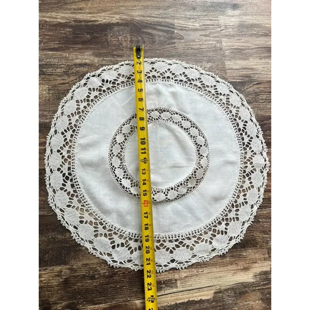 Vintage Linen Doily, Hand Crocheted Lace Centerpiece, 22 Inch Round Table Topper